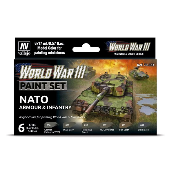 Vallejo VAL70223 AV Model Color Set-WWIII NATO Armour&Infanrty (6), 17 ml (Pack of 6)