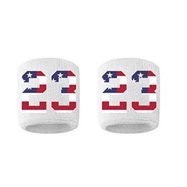 Custom Player Number Sweatband Wristband White w/USA American Flag Number - Pick Your Number (23)