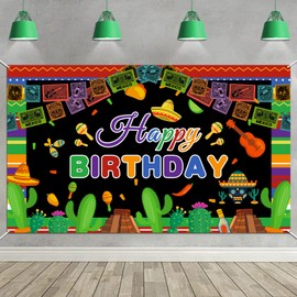 HOWAF Mexican Fiesta Theme Backdrop, Mexican Carnival Photo Background Cloth for Cinco De Mayo Party Decoration Supplies
