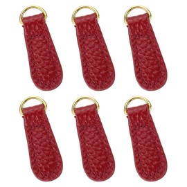 sourcing map 6pcs Zipper Pull, 1.57 Inch Litchi Leather Zip Puller Zipper Replacement Repair Kit Zipper Head Handle for Luggage Clothing Jackets Backpacks Boots, Dark Red