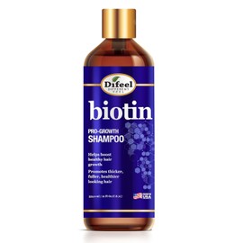 Difeel Champú de biotina Pro-Growth 12 oz. - Champú para el adelgazamiento del cabello y la caída del cabello, champú sin sulfato con biotina para el crecimiento del cabello