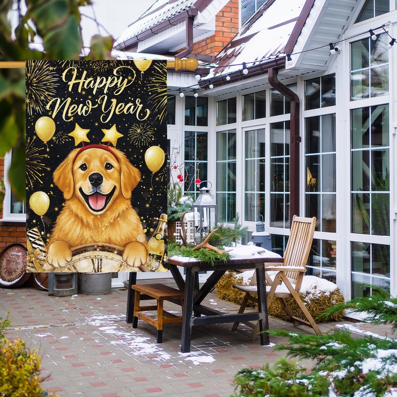 Happy New Year Garden Flag 28x40 Inch Double Sided Burlap