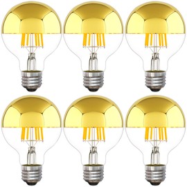 ARGANOL Half Gold Light Bulb Dimmable, Gold Tipped Light Bulb 5000K Daylight, 6W LED (60 Watt Equivalent), G25 Globe Vintage Edison Bulb, Anti-Glare, Decorative Filament Bulb, E26 Base Pack of 6