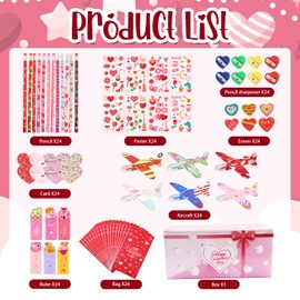 Glodecart 192pcs Valentine’s Day Gift for Kids Classroom, Valentines Pencils Goodie Bag Stuffers for Kids Classroom Prizes Valentine Erasers Exchange Gifts Stationery Supplies for Valentine Kids Party