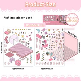 6 Sets DIY 3D House Stickers, Cartoon 3D Sticker Scene with 2 Tweezers, DIY Scene Stickers Coffee Restaurant Supermarket Loft for DIY Sticker Relief Stress Ornament Gift