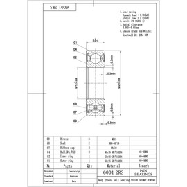 PGN (2 Pack) 6001-2RS Bearing - Lubricated Chrome Steel Sealed Ball Bearing - 12x28x8mm Bearings with Rubber Seal & High RPM Support