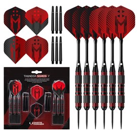 Darts Corner X1066 Thunder | 24 Piece Steel Tip Dart Set with 24g Barrels, Flights and Aluminium Shafts, Series 1, Black/Red