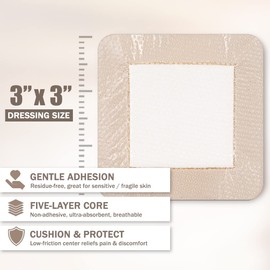 EVERLIT Care Silicone Foam Dressing with Adhesive Border | Highly Absorbent Hypoallergenic Bandages for Chronic Wounds, Bed Sores, Pressure Ulcers | Gentle & Secure Adhesion (3" x 3" | 10 Pack)