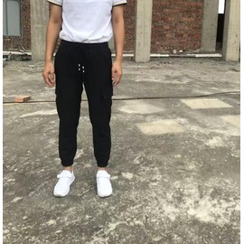 Muaney Boys Girls Joggers Cargo Pants with Zipper Pockets Elastic Waist School Casual Trousers (3802Black12)