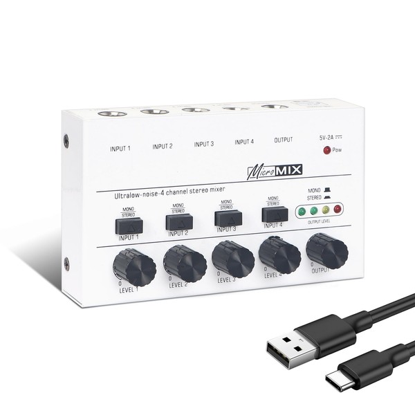 Horse Audio Mixer Line Mixer, 4-Channel Stereo Line Mixer for