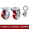Polyurethane Caster Wheels 4 Inch Red Side Brake Ball Bearing