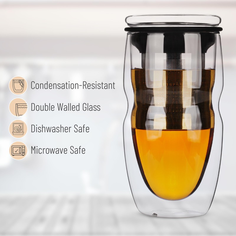 BTaT- Double Wall Glass Tea Cup With Stainless Steel Infuser,