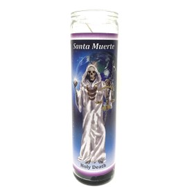Santa Muerte Unscented Glass Prayer Candles, 8", Devotional Candles
