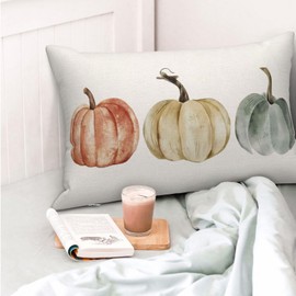 Fall Pillow Covers 12x20 Inch Set of 2 Watercolor White Orange Green Pumpkins Throw Pillows Outdoor Fall Decoration Pillowcases Autumn Harvest Cushion Case Thanksgiving Decor for Couch Sofa