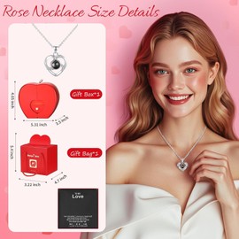 Preserved Red Rose with I Love You Necklace, Rose, Eternal Flowers Rose Gifts for Mom Wife Girlfriend Her on Anniversary Mothers Day Valentines Day Christmas Birthday Gifts for Women(Red)