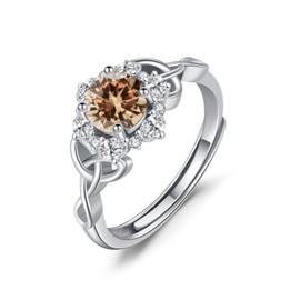 OHAYOO 925 Sterling Silver Women's Ring Celtic Birthstone Ring Adjustable Cubic Zirconia Celtic Knot Birthstone Jewellery for Women Wife Girlfriend, Sterling Silver, Cubic Zirconia