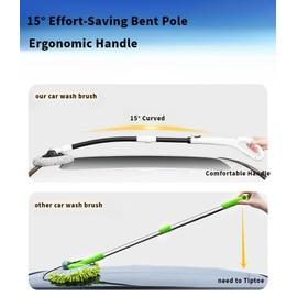 3-Section Telescopic Car Wash Brush with 15° Curved Aluminum Alloy Handle & 180° Adjustable Head | Non-Scratch Brush for Car Truck RV Boat Wheel Well Solar Panels Cleaning
