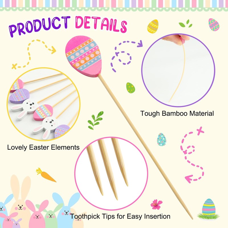 Bekeify 200 PCS Bamboo Sticks 12 CM Toothpicks for Easter