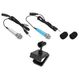 MECCANIXITY 2Pcs Mini Microphone Portable Vocal Microphone for Voice Recording and Singing with Mic Stand and Cover,Silver & Blue