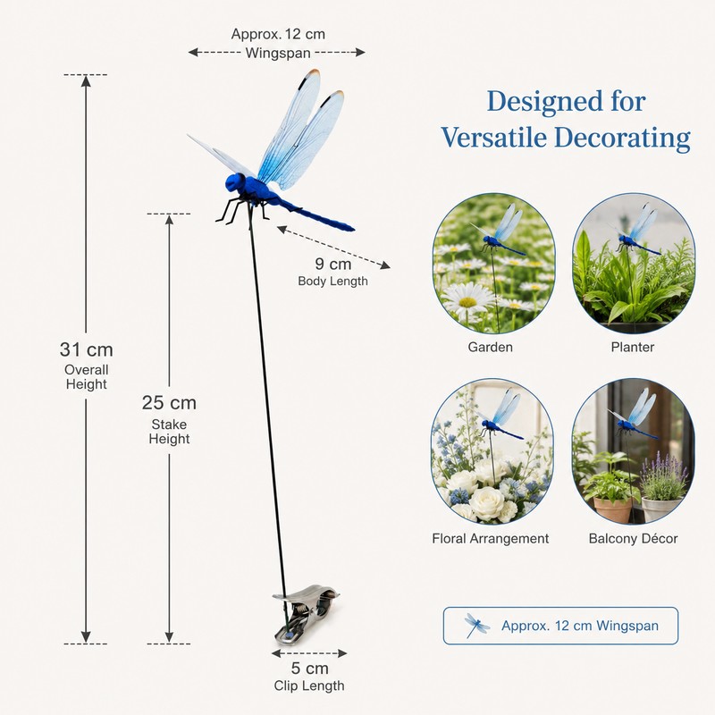 12-Pack Blue Dragonfly Garden Decorations – Realistic Clip-On Outdoor Accents