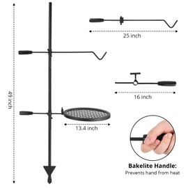 Campfire Grill Grate, 13.4" Open Fire Grate Fire Pit, Portable Campfire Barbecue Rack, Grill Cooking Equipment for Camping Outdoor Camp Fire with Height Adjustable Swivel Grill Grate and Hanger Rod