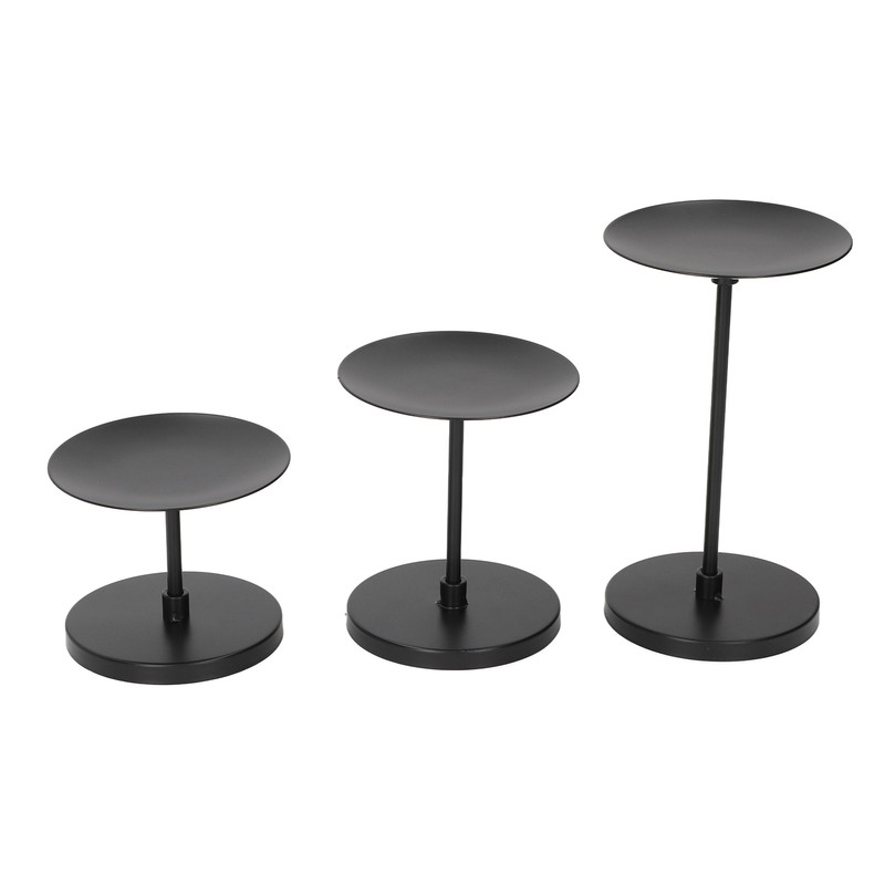 3pcs Pillar Candle Holder Black Double Sided Black Piano Paint