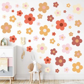 12 Sheets Flower Wall Decals Cute Colorful Floral Wall Stickers Vinyl Peel and Stick Wall Decals Preppy Hippie Stickers Aesthetic Decor for Girls Kids Nursery Bedroom Decoration Boho Style
