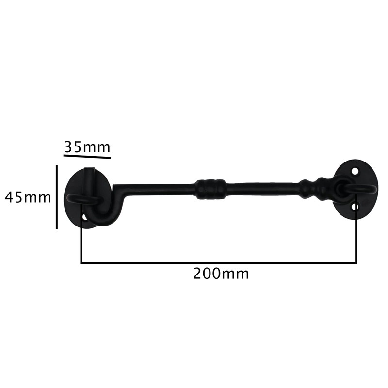 Cabin Hook and Eye Black Cast Iron Heavy Duty 200mm/8