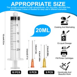 10PCS Syringe 20ml, Plastic Syringe, Reusable Fodder Syringes, Collection Syringe, Ink Filling Syringe with 15G 17G, Syringes for Lab, Glue, Industrial, Scientific Labs