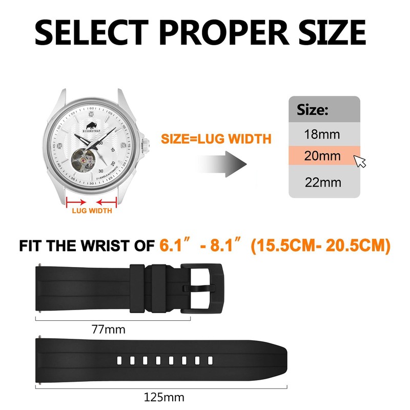 BISONSTRAP Classic Watch Bands 22mm, Fluororubber (FKM) Rubber, Watch Replacement