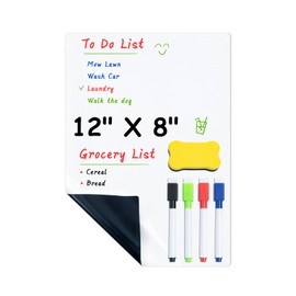 M&G Magnetic Dry Erase Board for Fridge, 12”x 8” Fridge Whiteboard for Kitchen, Small White Board Set with 4 Markers and Eraser, to Do List, Family Schedule Planning Board