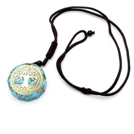 Gold Stone Orgonite Pendant Tree of Life, Tree of Life, Good Luck, Purification, Decagonal Shape, Spiritual Goods, Necklace, Cord Included, Natural Stone, Power Stone, Healing