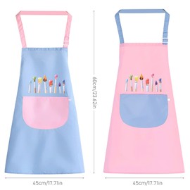 FORYNXHWIN 2 Pcs Apron for Kid Painting Apron Age 6-12 Waterproof Chef Aprons for Kitchen Painting Cooking Baking-60×45 cm(Pink and Blue)