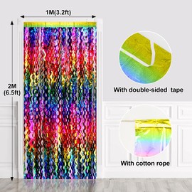 G2PLUS Wave Tinsel Curtain Colourful Glitter: Metallic Tinsel Glitter Curtain, Pack of 2 Wave Tinsel Curtain, Multicoloured, Foil Glitter Curtain for Stage Decoration, Birthday, Christmas