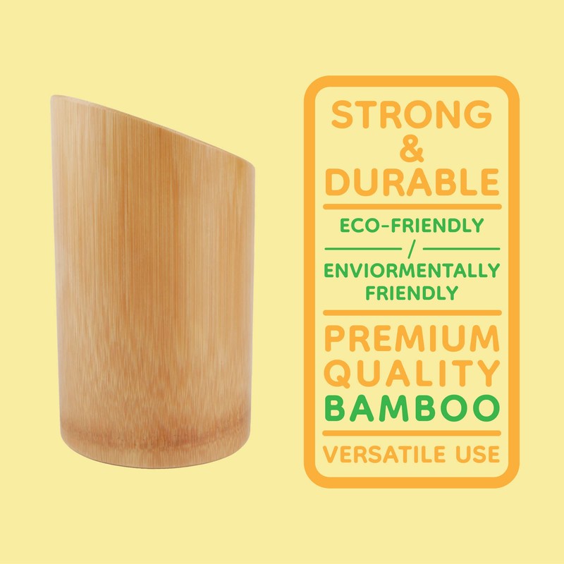 BambooMN Bamboo Kitchen Utensil Holder for Countertop, Utensil Crock for