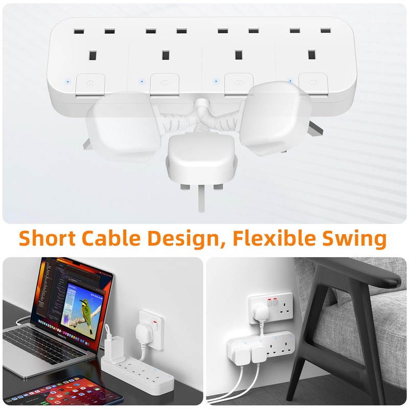 Multi Plug Extension Socket 4 Way with Flexible Plug, 4