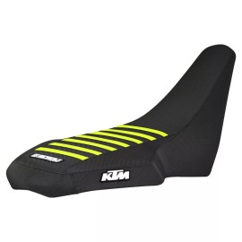 KTM 2008-2009 KTM ATV 450 505 525 Seat Cover ALL BLACK / NEON YELLOW RIBS  LOGO #324