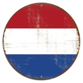 Netherlands Flag Aluminum Metal Sign,Vintage Patriotic Netherlands Wall Decor, Retro National Flag Metal Sign, Netherlands Metal Signs, Circle 12 X 12 Inch