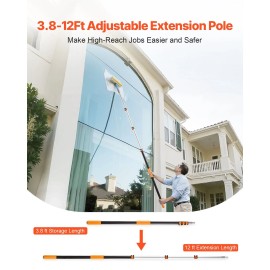 3.8-12 FT Telescopic Extension Pole Sturdy Aluminum Alloy Multi-Purpose Extendable Flip-Lock D Cleaning ToolsDefault: Default