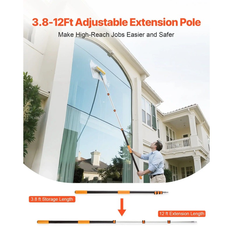 3.8-12 FT Telescopic Extension Pole Sturdy Aluminum Alloy Multi-Purpose Extendable