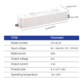 FerroFab LPV-60-24 60W 24V 2.5A Switching Power Supply for LED Lighting