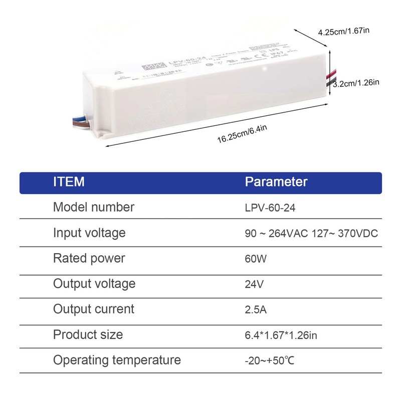 FerroFab LPV-60-24 60W 24V 2.5A Switching Power Supply for LED