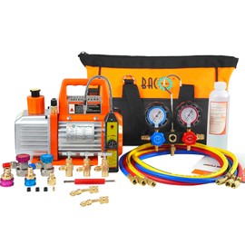 BACOENG R1234YF AC Vacuum Pump and Gauge Set, 4 CFM HVAC Vacuum Pump Kit with Leak Detector for R1234yf R134a R410a Refrigerant AUTO/Mini Split System, with Can Taps, Quick Couplers and 3x5FT Hoses