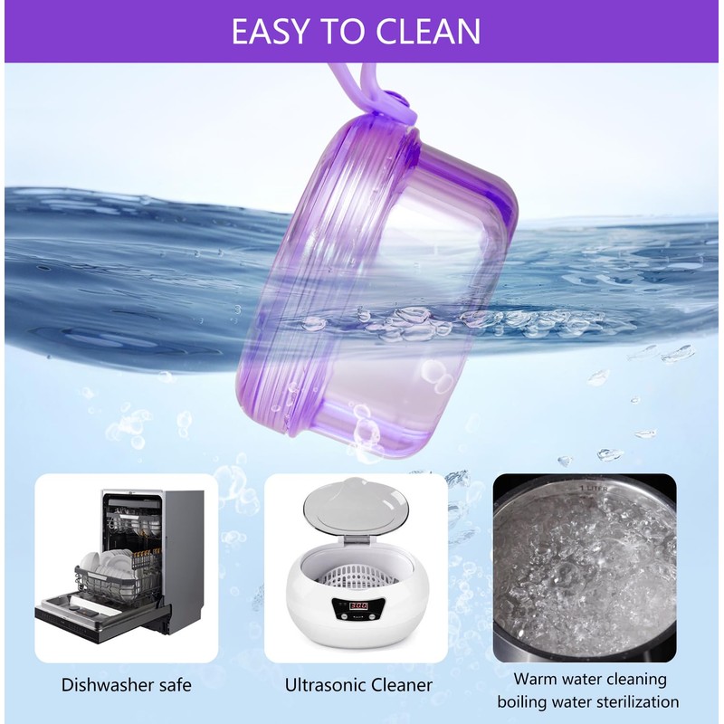 Leak Proof Purple Denture Cups for Soaking Dentures, Partial Denture