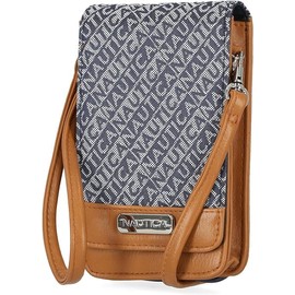 Nautica Catalina RFID Womens Crossbody Bag, Vegan Leather Compact Cell Phone Shoulder Travel Purse Holder, Indigo Blue (Jacquard), One Size
