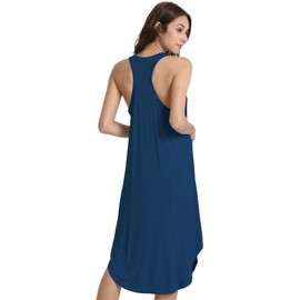 WiWi Soft Bamboo Viscose Nightgowns for Women Sleeveless Racerback Nightgown Plus Size Pajamas Sleepshirts S-4X, Ink Blue, Small