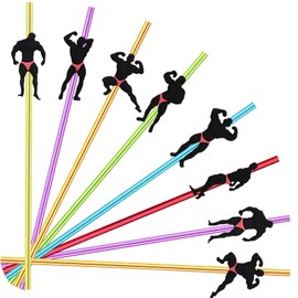 24pcs Reusable Bachelorette Party Straws，Bachelorette Party Favors,Male Dancer Birthday Party Gift Decorations Suitable Bridal Shower Party Supplies Bodybuilding Decoration With 2 Clean Brush 6color