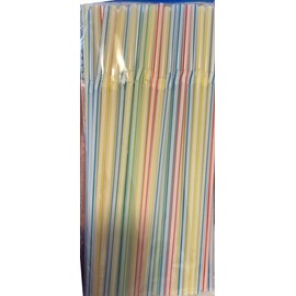 100 PCS Flexible Striped Plastic Straws, Multi Colored Disposable Straws