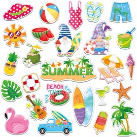 MARFOREVER 50 PCS Summer Window Thick Gel Clings Stickers Reusable Hawaiian Tropic Window Clings Decals for Classroom Nursery Home Summer Beach Pool Party Supplies Decorations