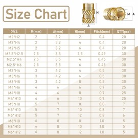 350Pcs Threaded Inserts Heat Set Insert M2 M2.5 M3 M4 M5 M6 Female Thread Metric Knurled Nuts Assortment Kit Brass Threaded Inserts for Plastic and 3D Printing Components